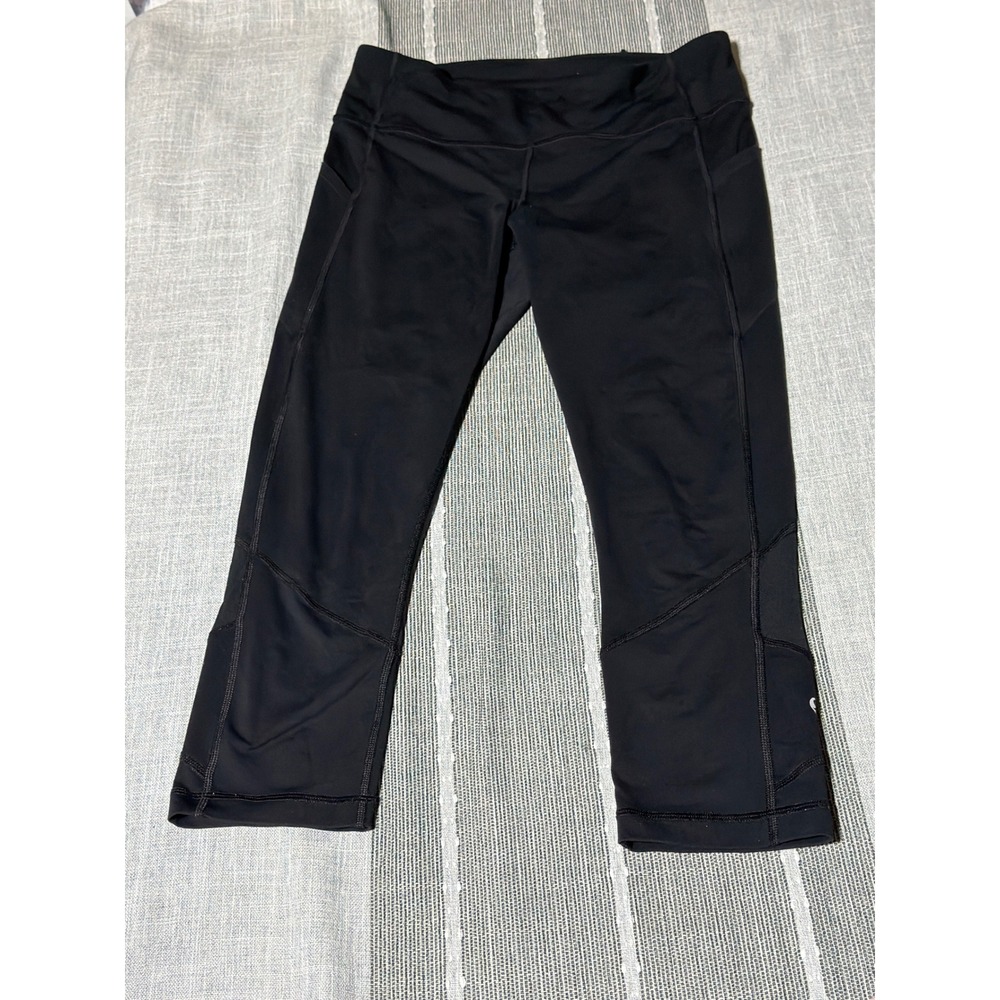 Lululemon Womens Black Cropped Leggings Activewear Yoga Pants Size 8 - Picture 1 of 5